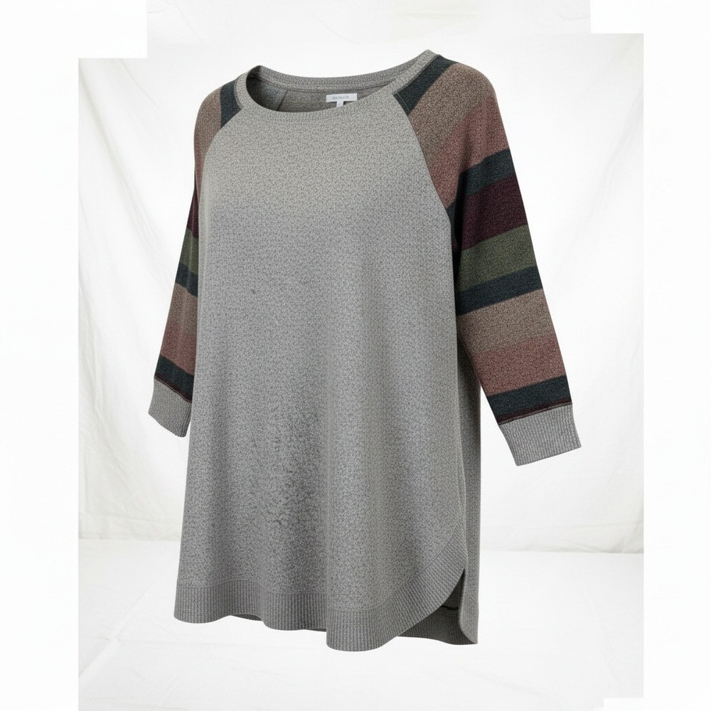 Maurices Raglan Top Womens 0X Grey Multi Excellent Striped 3/4 Sleeve Knit